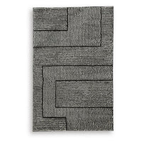 Mera Geometric Medium Area Rug, Black and Ivory Polypropylene Frieze 5x7 - BM355646