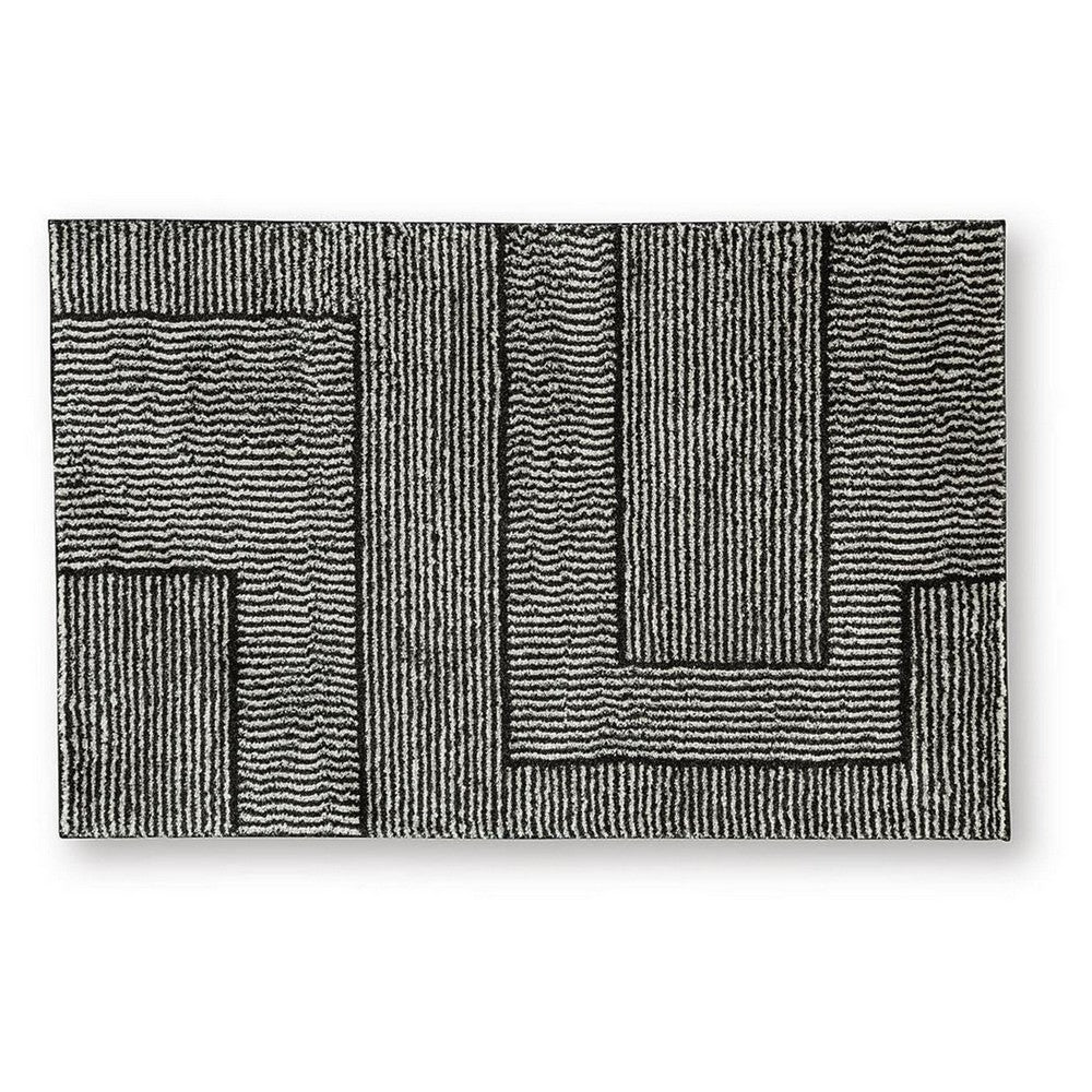 Mera Geometric Medium Area Rug, Black and Ivory Polypropylene Frieze 5x7 - BM355646
