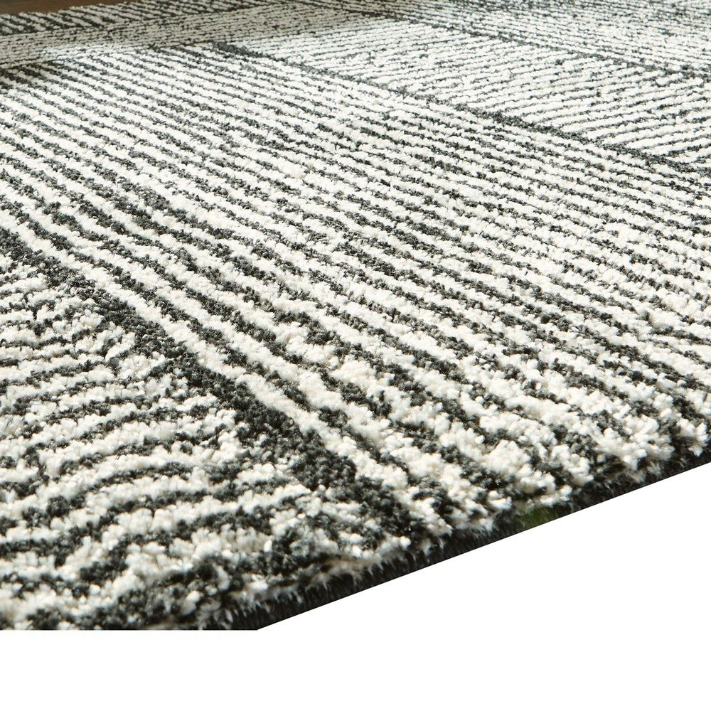 Mera Geometric Medium Area Rug, Black and Ivory Polypropylene Frieze 5x7 - BM355646