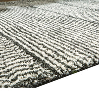 Mera Geometric Medium Area Rug, Black and Ivory Polypropylene Frieze 5x7 - BM355646