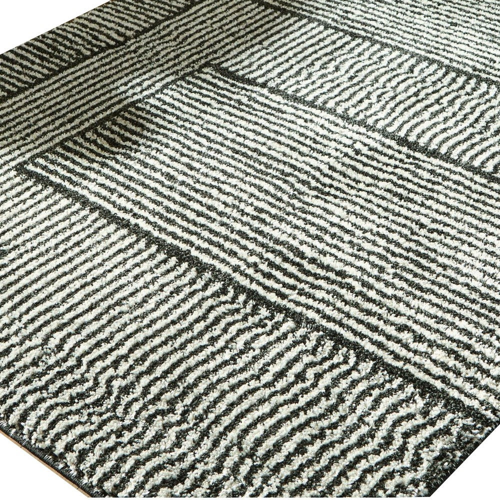Mera Geometric Medium Area Rug, Black and Ivory Polypropylene Frieze 5x7 - BM355646
