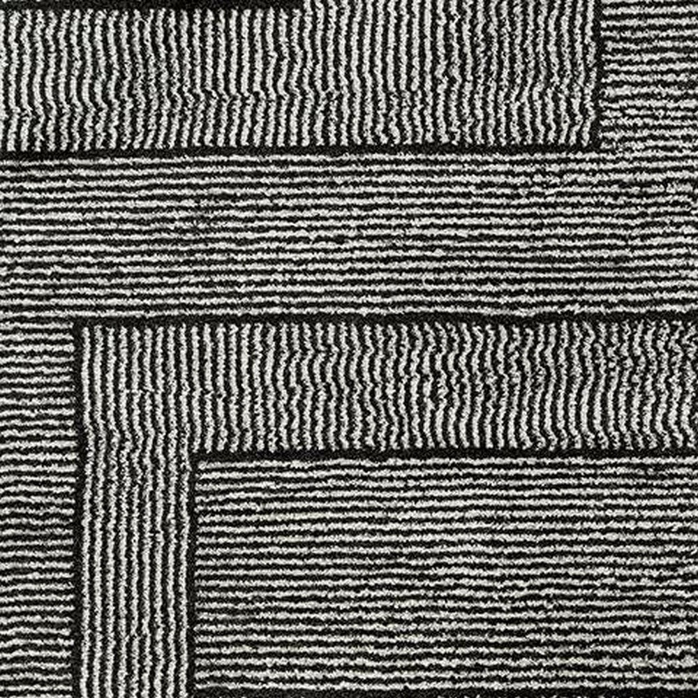 Mera Geometric Medium Area Rug, Black and Ivory Polypropylene Frieze 5x7 - BM355646