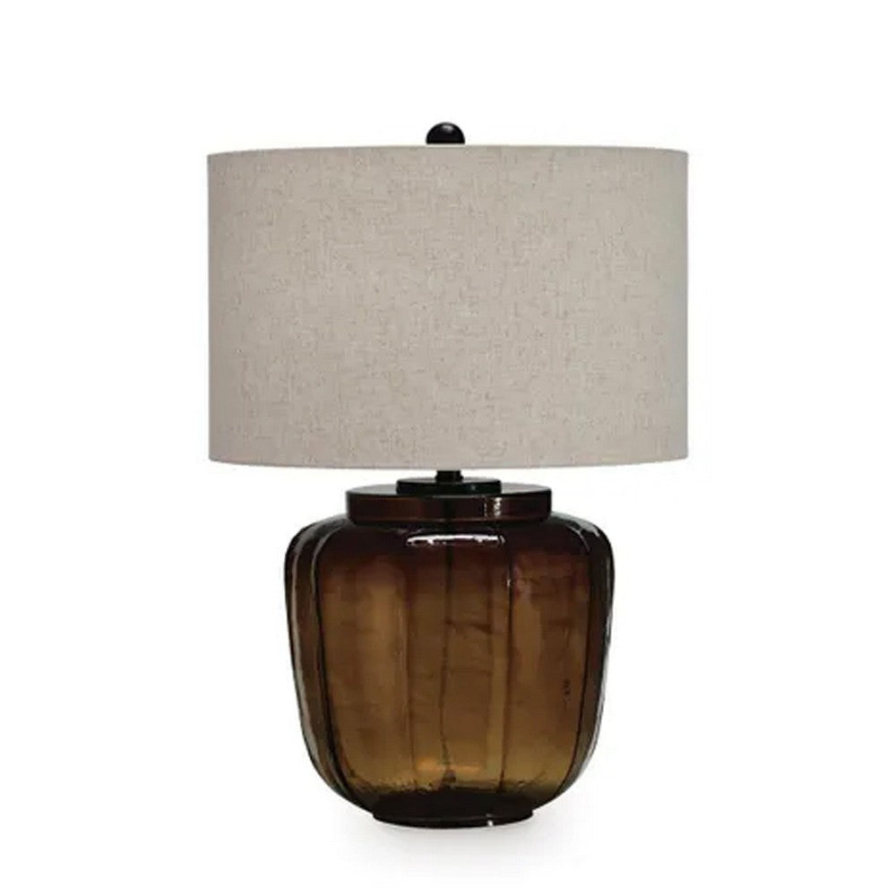 Besa Table Lamp, Amber Brown Glow Glass, Beige Drum Shade, 28 Inch - BM355647