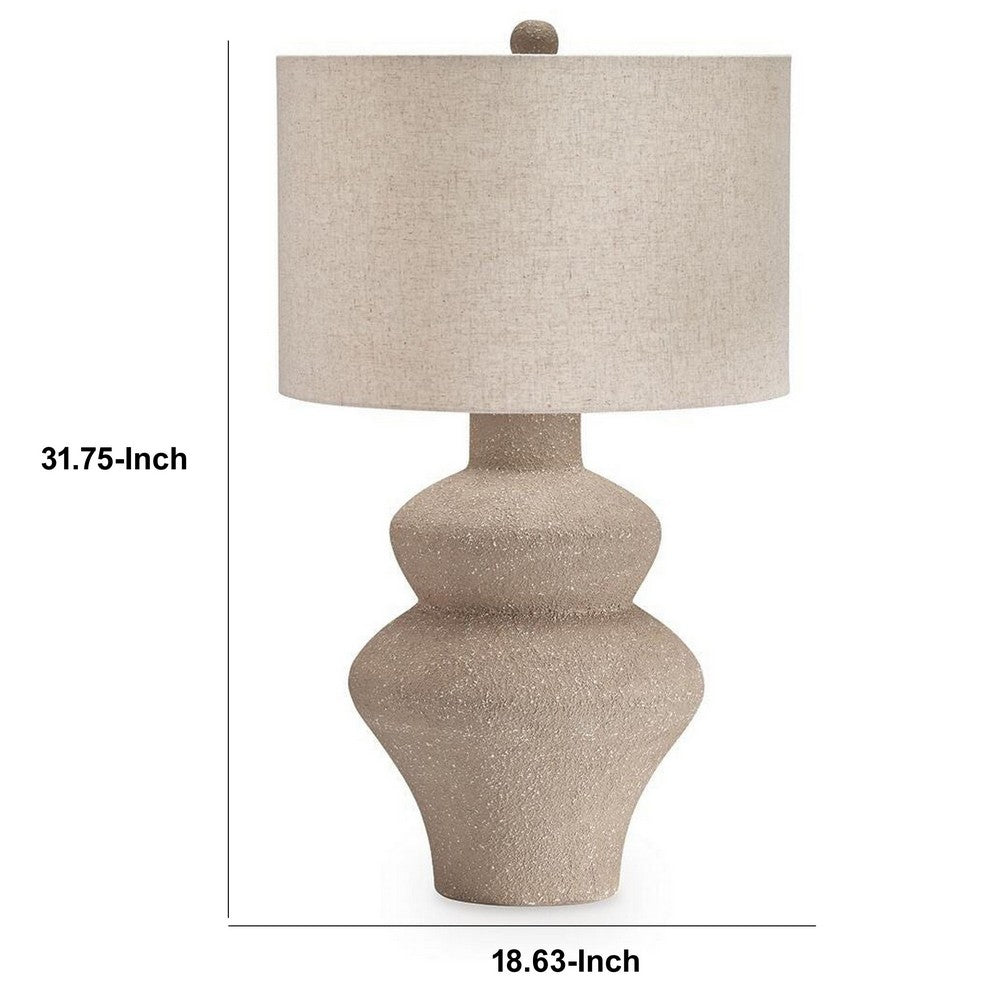 Nesa Table Lamp, Beige Textured Finish, Drum Hardback Shade, 32 Inch - BM355648