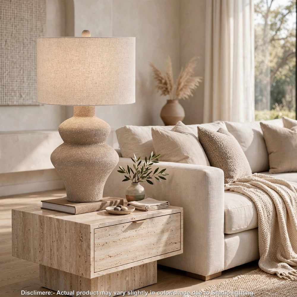 Nesa Table Lamp, Beige Textured Finish, Drum Hardback Shade, 32 Inch - BM355648