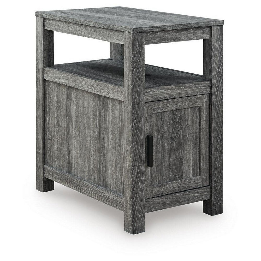 Mesa Chair Side End Table, Open Shelf, USB Ports, Weathered Gray, 25 Inch-BM355649