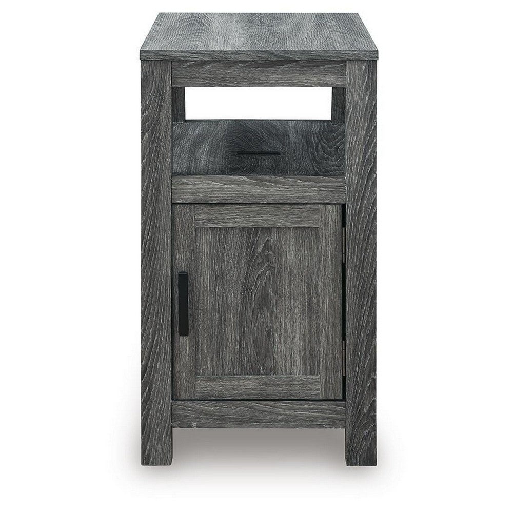 Mesa Chair Side End Table, Open Shelf, USB Ports, Weathered Gray, 25 Inch-BM355649