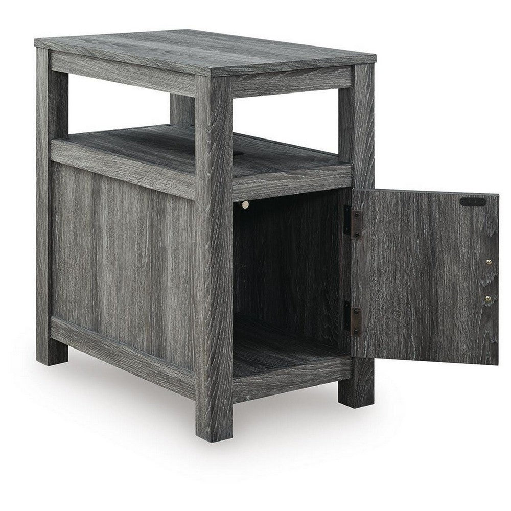 Mesa Chair Side End Table, Open Shelf, USB Ports, Weathered Gray, 25 Inch-BM355649