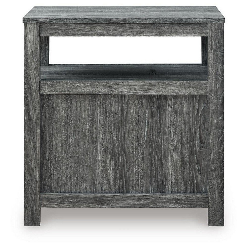 Mesa Chair Side End Table, Open Shelf, USB Ports, Weathered Gray, 25 Inch-BM355649