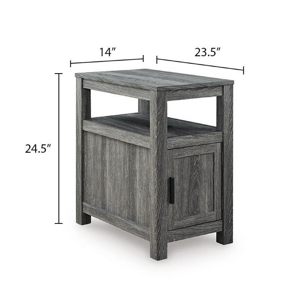 Mesa Chair Side End Table, Open Shelf, USB Ports, Weathered Gray, 25 Inch-BM355649