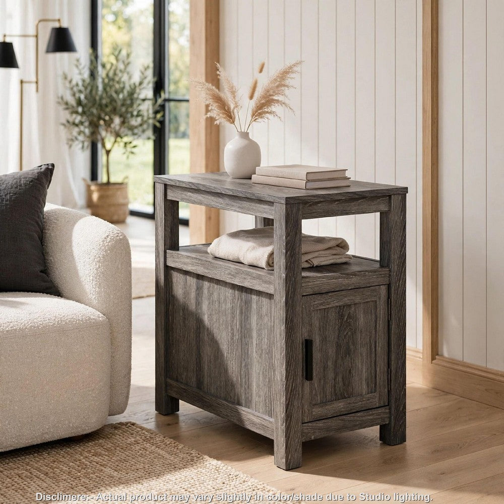 Mesa Chair Side End Table, Open Shelf, USB Ports, Weathered Gray, 25 Inch-BM355649