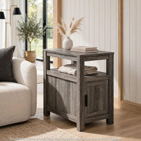 Mesa Chair Side End Table, Open Shelf, USB Ports, Weathered Gray, 25 Inch-BM355649