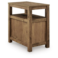 Mesa Chair Side End Table, Open Shelf, USB Ports, Rustic Oak Brown, 25 Inch-BM355650
