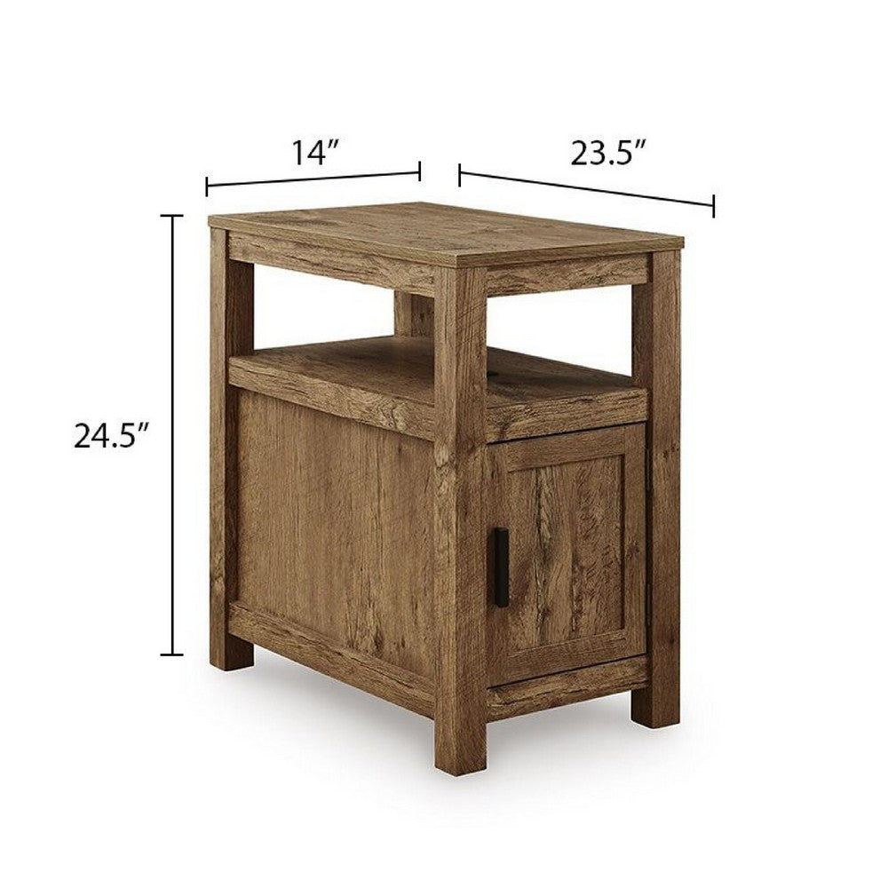 Mesa Chair Side End Table, Open Shelf, USB Ports, Rustic Oak Brown, 25 Inch-BM355650
