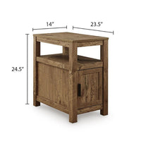Mesa Chair Side End Table, Open Shelf, USB Ports, Rustic Oak Brown, 25 Inch-BM355650
