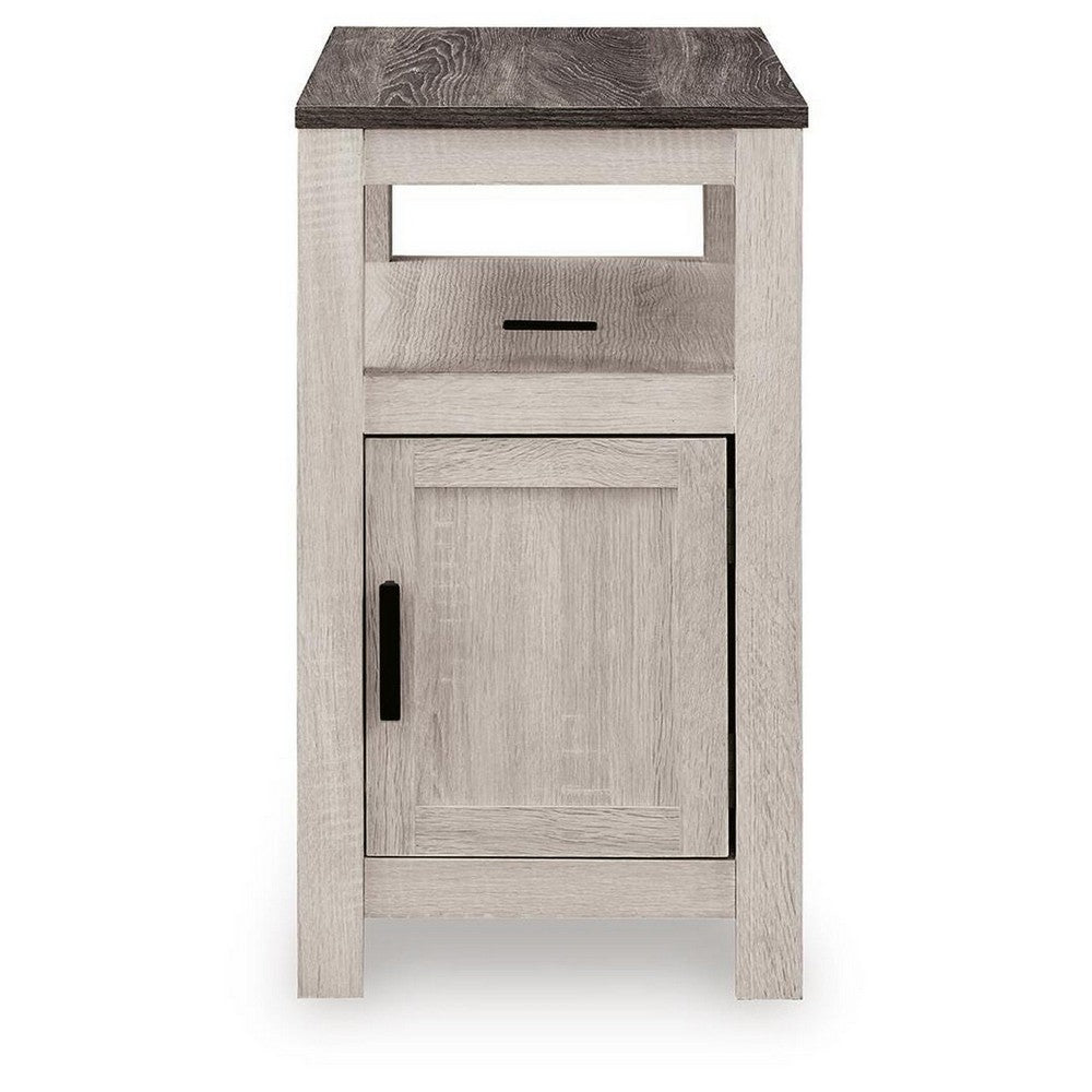 Mesa Chair Side End Table, Open Shelf, USB Ports, Antique White, 25 Inch-BM355651