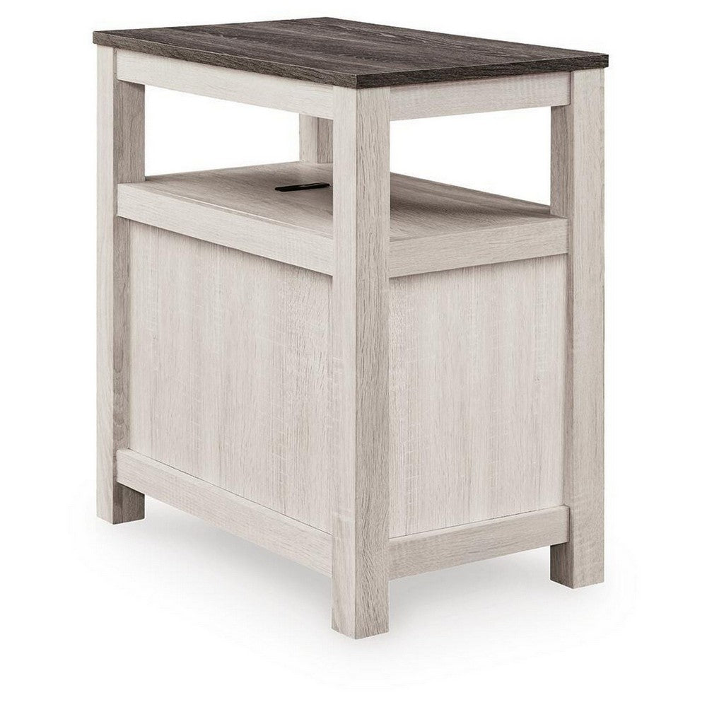Mesa Chair Side End Table, Open Shelf, USB Ports, Antique White, 25 Inch-BM355651