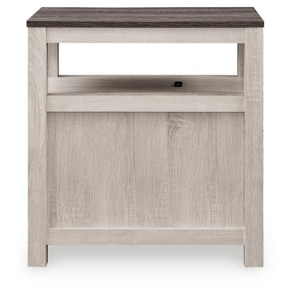 Mesa Chair Side End Table, Open Shelf, USB Ports, Antique White, 25 Inch-BM355651