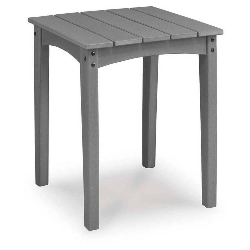 Covi Outdoor Side End Table, Slatted Square Top, Gray HDPE, 23 Inch-BM355652