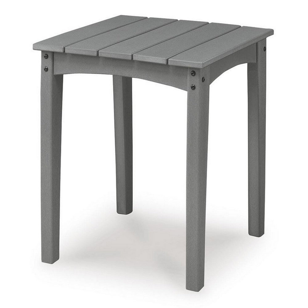 Covi Outdoor Side End Table, Slatted Square Top, Gray HDPE, 23 Inch-BM355652