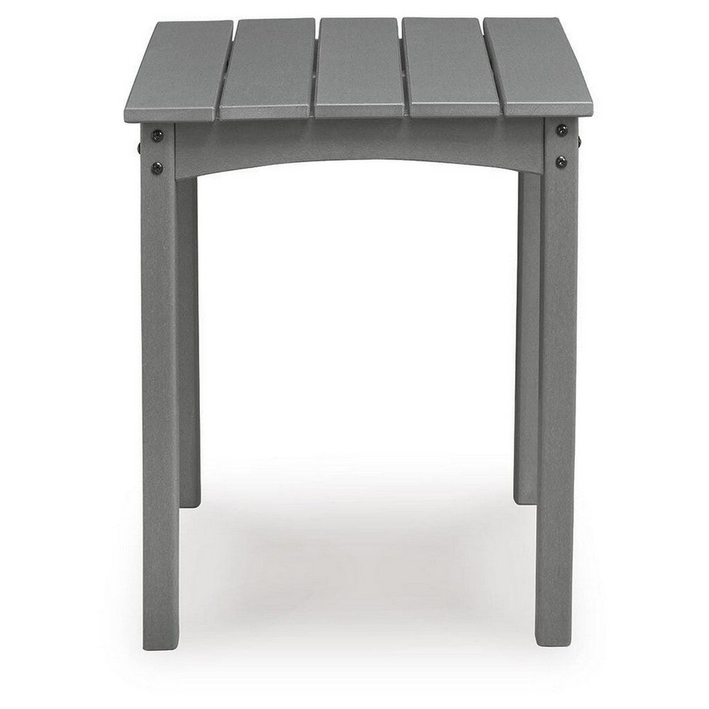 Covi Outdoor Side End Table, Slatted Square Top, Gray HDPE, 23 Inch-BM355652