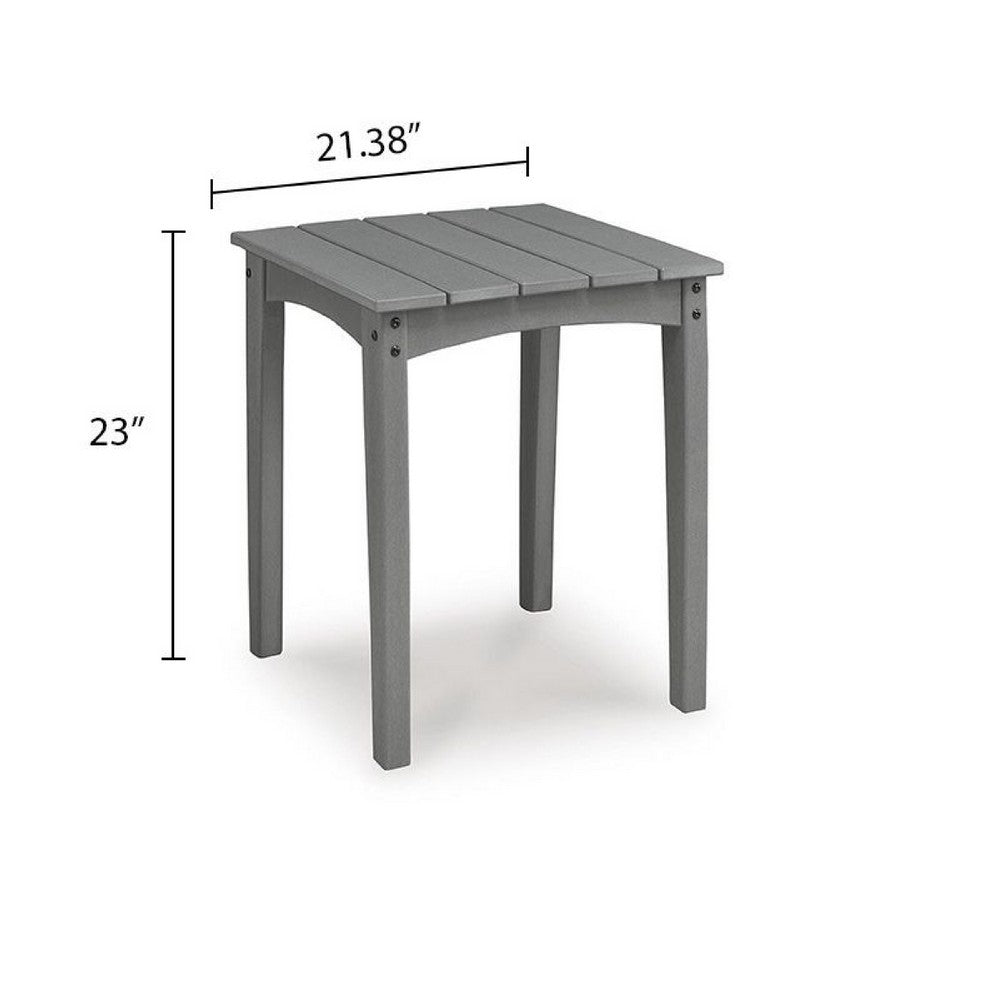 Covi Outdoor Side End Table, Slatted Square Top, Gray HDPE, 23 Inch-BM355652