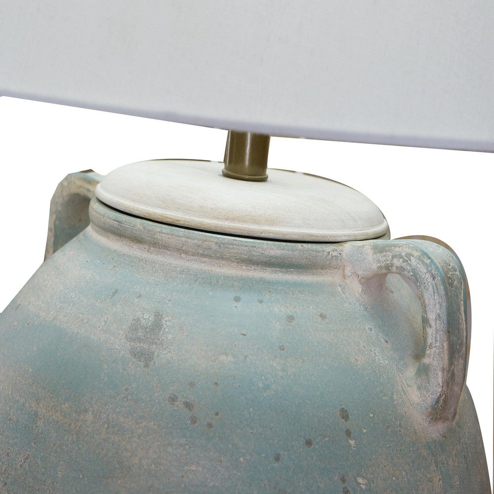 Fesa Table Lamp, Antiqued Green Terracotta, White Drum Shade, 29 Inch-BM355653
