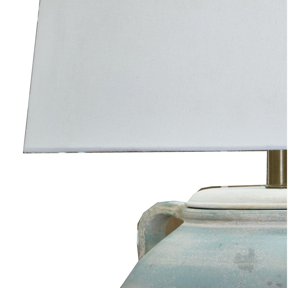 Fesa Table Lamp, Antiqued Green Terracotta, White Drum Shade, 29 Inch-BM355653