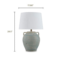 Fesa Table Lamp, Antiqued Green Terracotta, White Drum Shade, 29 Inch-BM355653
