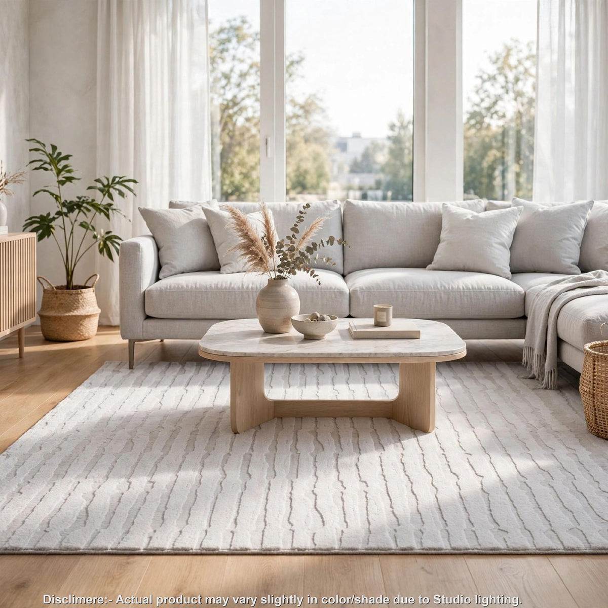 Worly 5x7 Medium Area Rug, Polyester Faux Fur, Subtle Stripe Gray-BM355654