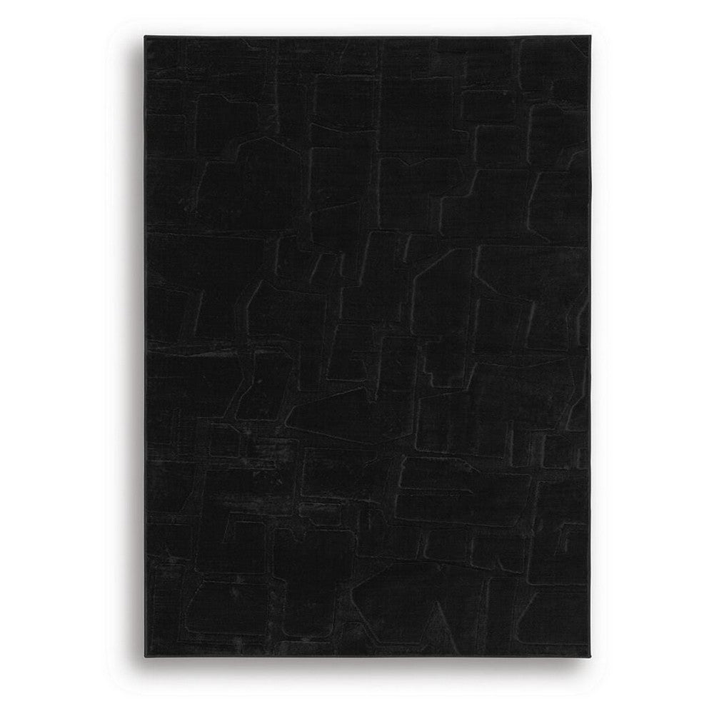 Giya Medium Area Rug, Abstract Black, 8mm Pile, Polyester Faux Fur, 5x7-BM355655
