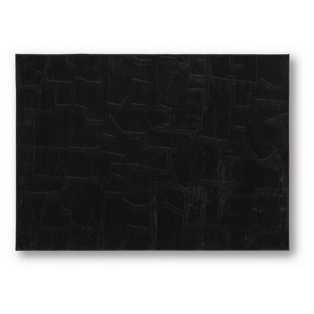 Giya Medium Area Rug, Abstract Black, 8mm Pile, Polyester Faux Fur, 5x7-BM355655