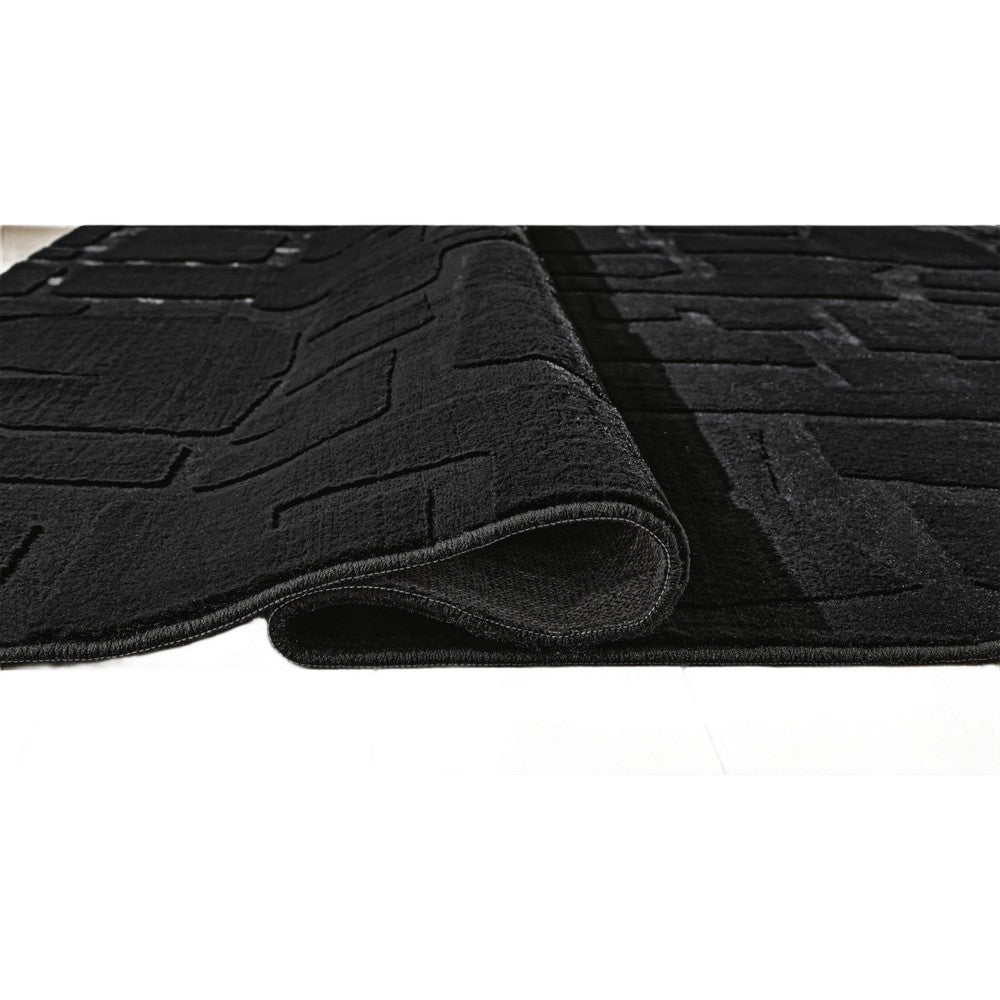 Giya Medium Area Rug, Abstract Black, 8mm Pile, Polyester Faux Fur, 5x7-BM355655