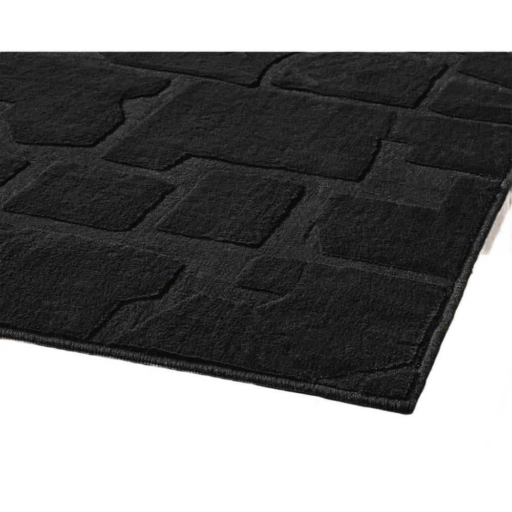 Giya Medium Area Rug, Abstract Black, 8mm Pile, Polyester Faux Fur, 5x7-BM355655
