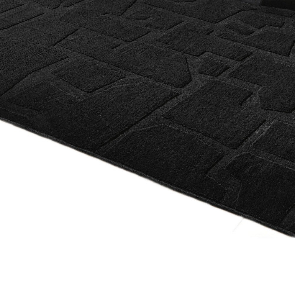 Giya Medium Area Rug, Abstract Black, 8mm Pile, Polyester Faux Fur, 5x7-BM355655