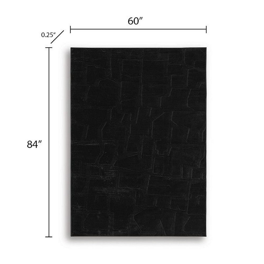 Giya Medium Area Rug, Abstract Black, 8mm Pile, Polyester Faux Fur, 5x7-BM355655