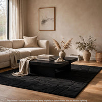 Giya Medium Area Rug, Abstract Black, 8mm Pile, Polyester Faux Fur, 5x7-BM355655
