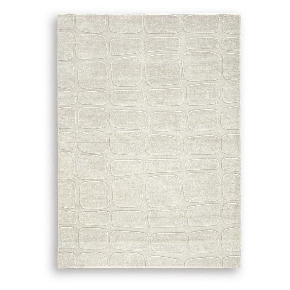 Malvin Medium Area Rug, Abstract Sandstone Cream, Polyester Faux Fur, 5x7 - BM355656