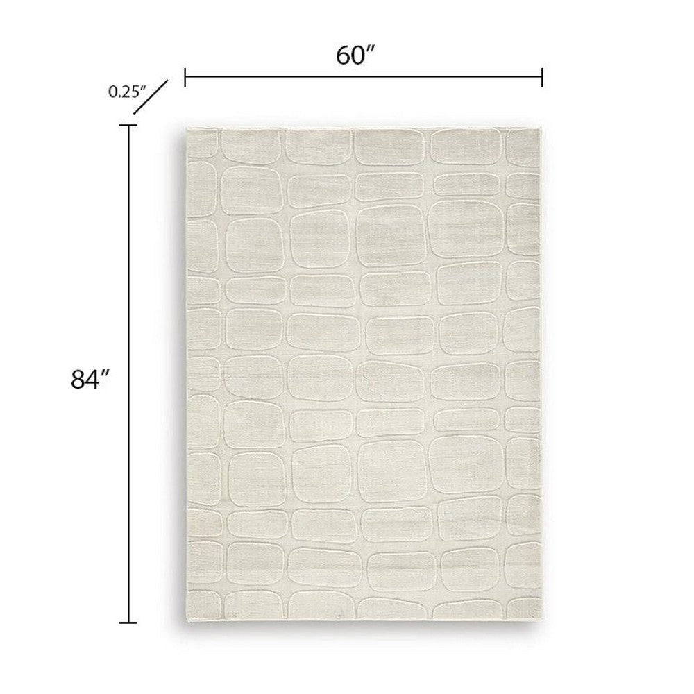 Malvin Medium Area Rug, Abstract Sandstone Cream, Polyester Faux Fur, 5x7 - BM355656