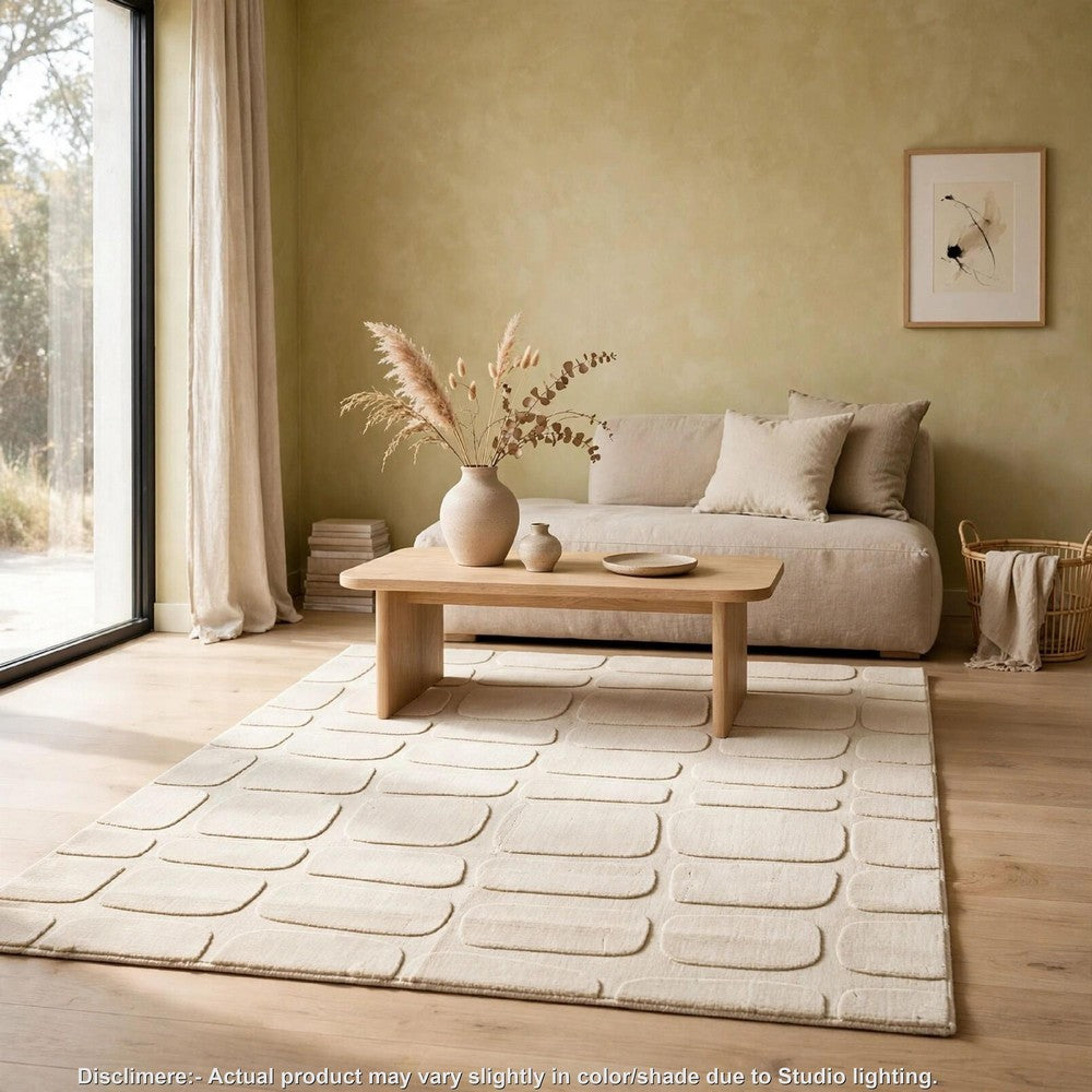 Malvin Medium Area Rug, Abstract Sandstone Cream, Polyester Faux Fur, 5x7 - BM355656