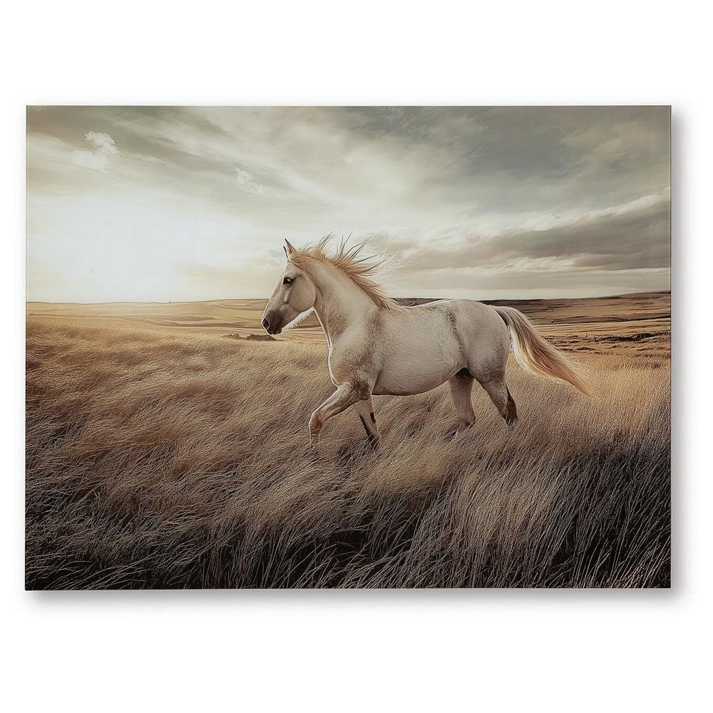 Tiya Wall Art Painting, Wild Horse Galloping Glass Print, Golden 36x48 - BM355657