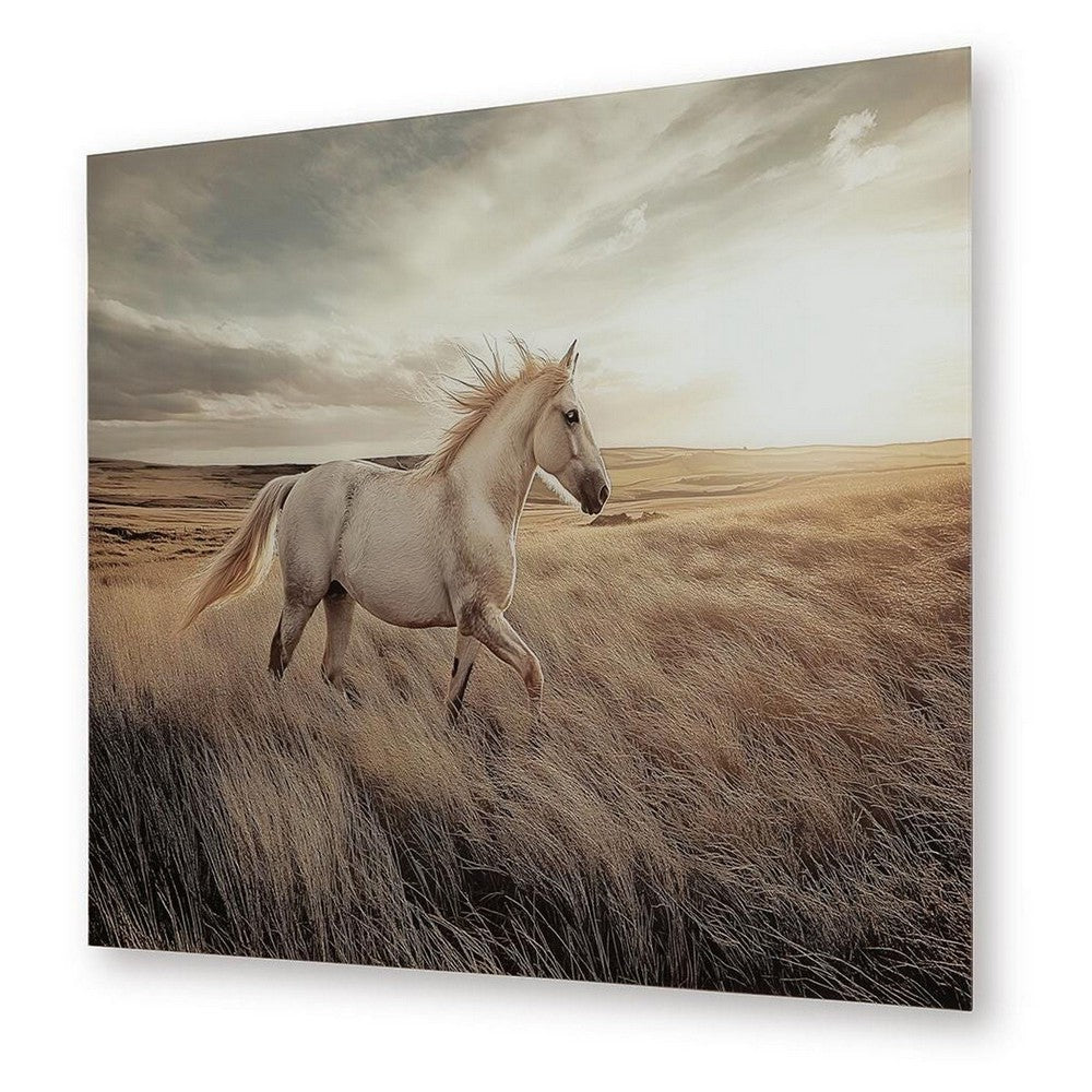 Tiya Wall Art Painting, Wild Horse Galloping Glass Print, Golden 36x48 - BM355657