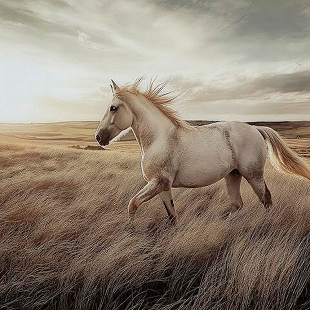 Tiya Wall Art Painting, Wild Horse Galloping Glass Print, Golden 36x48 - BM355657