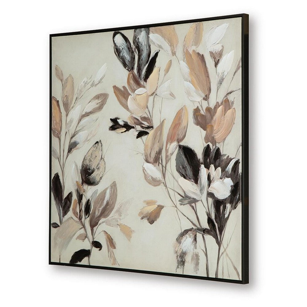 Repy Wall Art Painting, Botanical Floral Tan Brown, Black Frame, 40x40 - BM355658