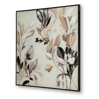 Repy Wall Art Painting, Botanical Floral Tan Brown, Black Frame, 40x40 - BM355658