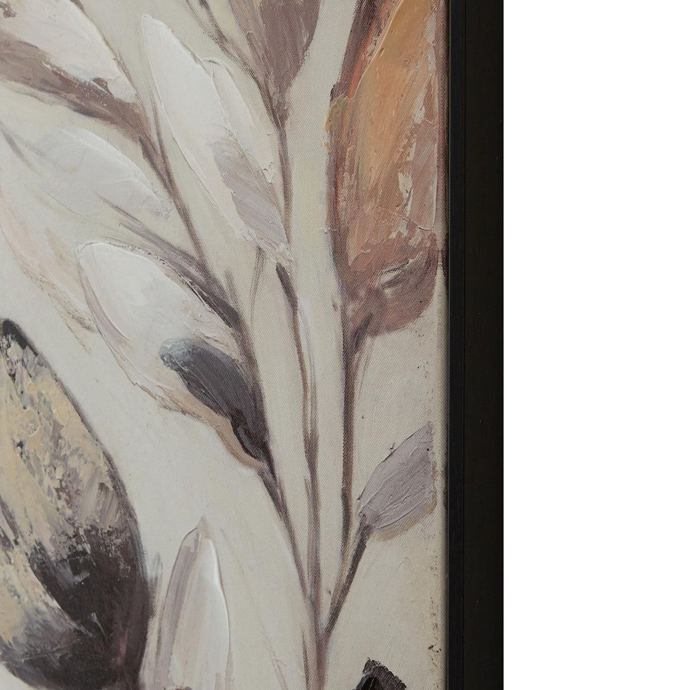 Repy Wall Art Painting, Botanical Floral Tan Brown, Black Frame, 40x40 - BM355658
