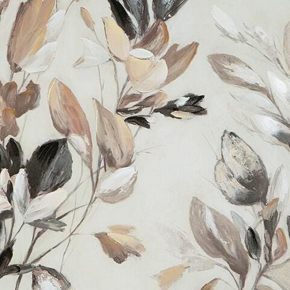 Repy Wall Art Painting, Botanical Floral Tan Brown, Black Frame, 40x40 - BM355658