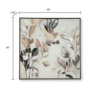 Repy Wall Art Painting, Botanical Floral Tan Brown, Black Frame, 40x40 - BM355658