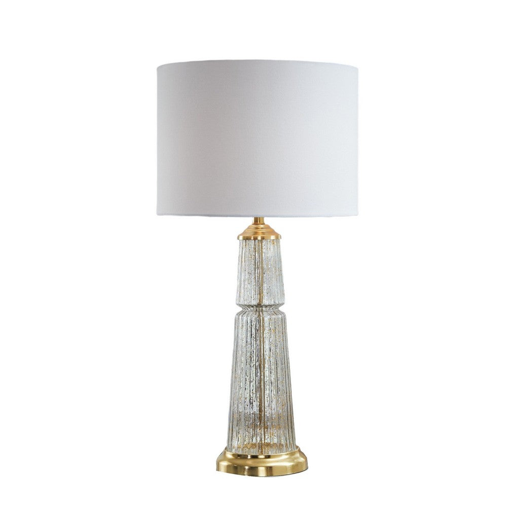 Bepy Table Lamp, Fluted Glass Gold Tone Flecks, White Drum Shade, 34 Inch-BM355659