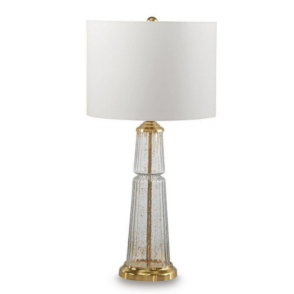 Bepy Table Lamp, Fluted Glass Gold Tone Flecks, White Drum Shade, 34 Inch-BM355659